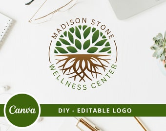 Tree Roots Mandala Wellness Logo, Tree of Life Canva Logo, DIY Life Coaching Logo, Yoga Logo, Psychology Logo, Healing Logo, Therapy Logo.