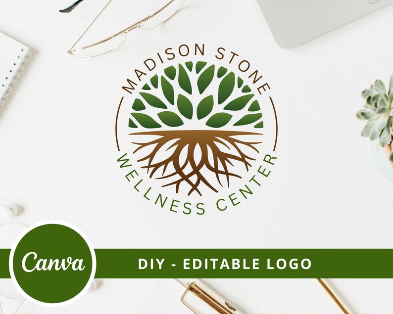 Tree Roots Mandala Wellness Logo, Tree of Life Canva Logo, DIY Life Coaching Logo, Yoga Logo, Psychology Logo, Healing Logo, Therapy Logo. image 3