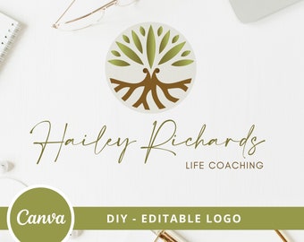 Tree of Life Canva Logo Template, Tree Editable Logo, DIY Life Coaching Logo, Yoga Logo, Psychology Logo, Healing Logo, Natural Therapy Logo