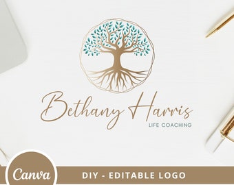 Tree of Life Canva Logo Template, Tree Editable Logo, DIY Life Coaching Logo, Yoga Logo, Psychology Logo, Healing Logo, Natural Therapy Logo