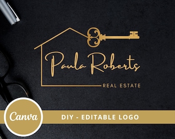 Real Estate Logo Editable Design,  Broker Canva Logo Template, DIY Realtor Key and House Logo, Real Estate Agent Branding, Instant Access,