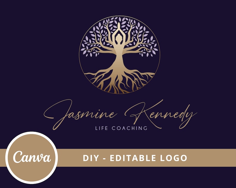 Tree of Life Editable Logo, Wellness Canva Logo Template, Life Coach, Yoga, Psychology, Healing Logo, Meditating Human Logo, Tree Woman Logo image 2