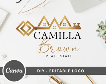 Real Estate Key Logo Design, House Editable Canva Logo Template, DIY Realtor Key Logo, Premade Real Estate Agent Branding, Instant Access