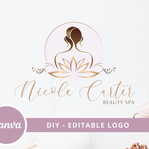 Beauty Studio Editable Logo Design, Beauty Salon Canva Logo Template, DIY Wellness Center Logo, Spa Woman Lotus Logo, Hair Logo, Makeup Logo