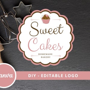 DIY Bakery Canva Logo Template, Cupcake Editable Logo, Small Business Logo, Dessert Maker Logo, Handmade Bakery Logo, Homemade Baker Logo.