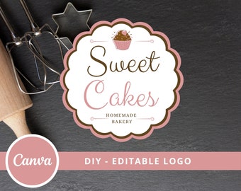 DIY Bakery Canva Logo Template, Cupcake Editable Logo, Small Business Logo, Dessert Maker Logo, Handmade Bakery Logo, Homemade Baker Logo.