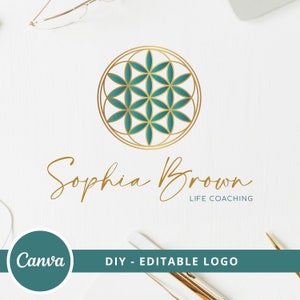 Flower Of Life Editable Logo, Instant Access, DIY Canva Template Logo, Spiritual Logo, Life Coach Logo, Sacred Geometry Logo, Wellness Logo.