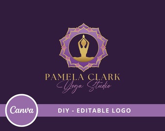 Logotipo de mandala de flor de loto, diseño de yoga DIY (plantilla editable de Canva)
