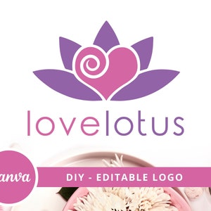 Heart Lotus DIY Beauty Logo Design, Love Lotus Flower Canva Logo Template, Beauty Studio Logo, Massage, Spa & Cosmetics Logo, Wellness Logo. image 1