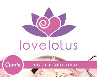 Heart Lotus DIY Beauty Logo Design, Love Lotus Flower Canva Logo Template, Beauty Studio Logo, Massage, Spa & Cosmetics Logo, Wellness Logo.