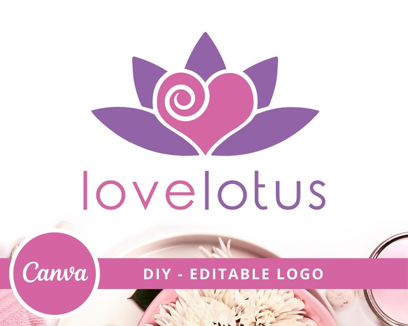 Heart Lotus DIY Beauty Logo Design, Love Lotus Flower Canva Logo Template, Beauty Studio Logo, Massage, Spa & Cosmetics Logo, Wellness Logo. image 1