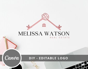 Real Estate Logo Design, Luxury House Editable Canva LogoTemplate, DIY Realtor Key & House Logo, Real Estate Agent Branding, Instant Access