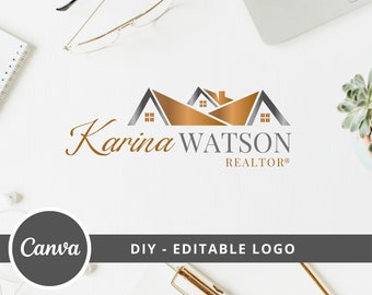 Real Estate DIY Logo Design, House Canva Logo Editable Template, Realtor House Roof Logo Design, Guest House Logo, Real Estate Agent Logo.