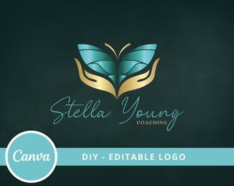 Butterfly Life Coaching Canva Logo Template, Wellness Editable Logo, Yoga, Psychology. Healing Therapy Logo Design, Spa Logo, Hand Care Logo