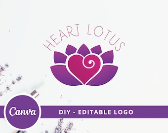 Heart Lotus DIY Logo Design, Lotus Flower Canva Logo Template, Life Coaching, Yoga, Spa & Cosmetics Logo, Wellness, Healing Therapy Logo.