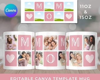 Tazza con griglia fotografica per la mamma, regalo per la festa della mamma (modello digitale in Canvas, download)