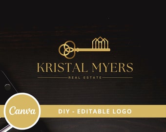 Real Estate Key Logo Design, Building Editable Canva Logo Template, DIY Realtor Key Logo, Premade Real Estate Agent Branding, Instant Access