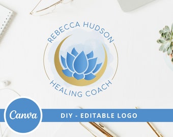 Lotus Flower Logo Design, Moon Lotus Wellness Canva Logo Template, Life Coaching Logo, Yoga Logo, Holistic Logo, Beauty Spa Editable Logo.