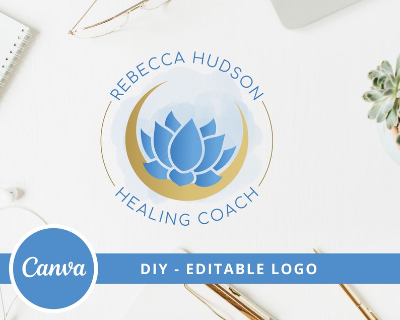 Lotus Flower Logo Design, Moon Lotus Wellness Canva Logo Template, Life Coaching Logo, Yoga Logo, Holistic Logo, Beauty Spa Editable Logo. image 1