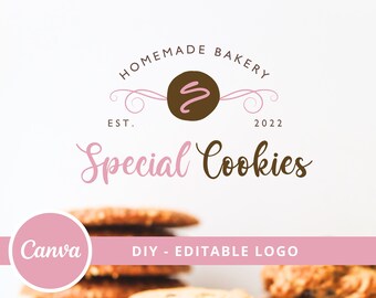 Bakery Canva Logo Template, Cookie Editable Logo, Small Business Baker Logo, Dessert Maker Logo, Handmade Bakery Logo, Homemade Cookies Logo