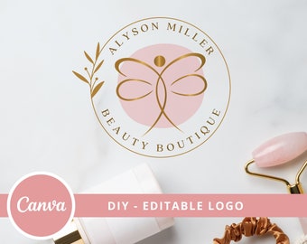 Beauty Editable Logo Design, Beauty Studio Canva Logo Design, DIY Wellness Center Logo, Woman Butterfly Logo, Massage Spa Logo, Makeup Logo.