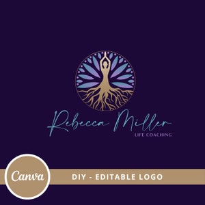 Tree Woman Mandala Editable Logo, Wellness Canva Logo Template, Life Coach, Yoga, Psychology, Healing Logo, Human Tree Logo, Tree Roots Logo