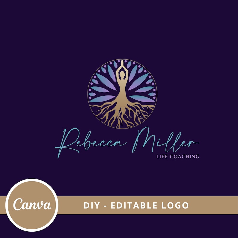 Tree Woman Mandala Editable Logo, Wellness Canva Logo Template, Life Coach, Yoga, Psychology, Healing Logo, Human Tree Logo, Tree Roots Logo image 2