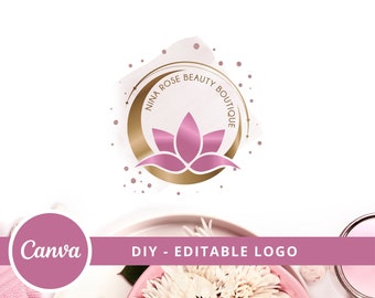 Moon Lotus DIY Beauty Logo, Lotus Flower Canva Logo Template, Makeup Studio Logo, Massage, Spa & Cosmetics Logo, Wellness Editable Logo.