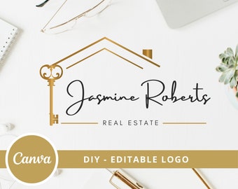 Real Estate Logo Design, Luxury House Editable Canva LogoTemplate, DIY Realtor Key & House Logo, Real Estate Agent Branding, Instant Access