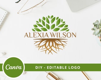 Tree Roots Mandala Logo, Tree of Life Canva Logo, DIY Life Coaching Logo, Yoga Logo, Psychology Logo, Healing Logo, Natural Therapy Logo.