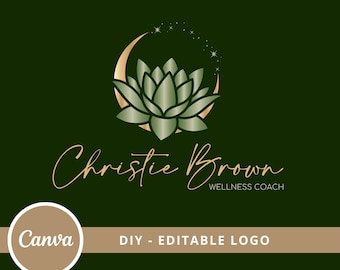 Lotus Flower Logo Design, Moon Lotus Canva Logo Template, Wellness, Life Coaching, Yoga, Natural Therapy, Spa Massage & Cosmetics, Moon Logo