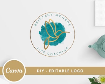 Hummingbird Editable Logo Design, Wellness Colibri Canva Logo Template, DIY Life Coaching Bird Logo, Psychology Logo. Healing Therapy Logo.
