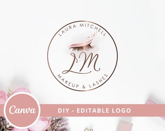 Lashes Studio Editable Logo Design, Makeup DIY Logo, Eyebrow Logo, Beauty Salon Canva Logo Template, Eyelashes Extension Logo, Beauty Logo.