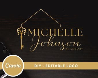 Real Estate Logo Design, Luxury House Editable Canva LogoTemplate, DIY Realtor Key & House Logo, Real Estate Agent Branding, Instant Access