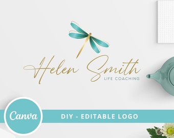 Dragonfly Logo Editable Design, Dragonfly Canva Logo DIY Template, Wellness, Yoga, Life Coaching, Psychology. Healing, Therapy Logo Design.