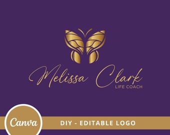 Design del logo fai da te con farfalla, modello di logo Canva elegante per il benessere, yoga, coaching, psicologia. Design del logo Healing Canva, logo di bellezza e spa.