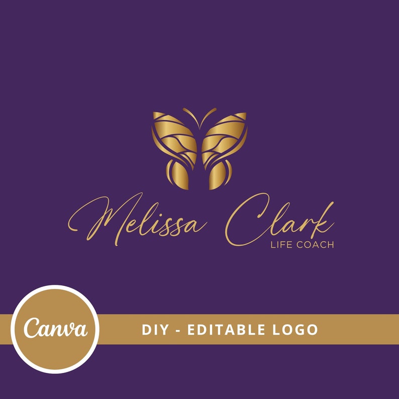 Butterfly DIY Logo Design, Wellness Elegant Canva Logo Template, Yoga, Coaching, Psychology. Healing Canva Logo Design, Beauty and Spa Logo. image 1