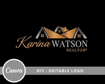 Real Estate DIY Logo Design, House Canva Logo Editable Template, Realtor House Roof Logo Design, Guest House Logo, Real Estate Agent Logo.