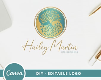 Yin Yang Tree Editable Logo,  Tree of Life Wellness Canva Logo, DIY Life Coach Logo, Yoga Logo, Psychology Logo, Massage & Acupuncture Logo.