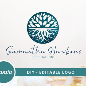 Tree Roots Mandala Logo, Tree of Life Canva Logo, DIY Life Coaching Logo, Yoga Logo, Psychology Logo, Healing Logo, Natural Therapy Logo. image 1