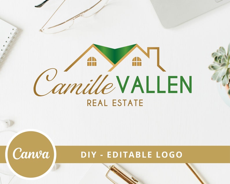 Real Estate Editable Logo Design, House Roof Canva Logo Template, Realtor Luxury House Logo, Real Estate Agent Branding, Instant Access. image 2