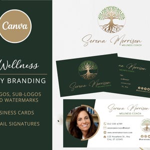 DIY Tree Of Life-brandingkit: logo, visitekaartjes, e-mailhandtekeningen. Wellness, spa, yoga, bewerkbare canva-sjabloonontwerpen, directe toegang.