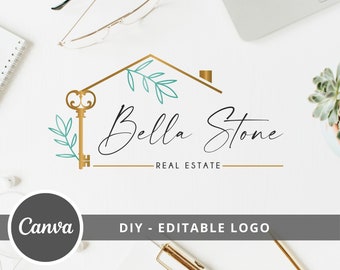 Real Estate Logo Design, Elegant House Editable Canva LogoTemplate, DIY Realtor Key & House Logo, Real Estate Agent Branding, Instant Access