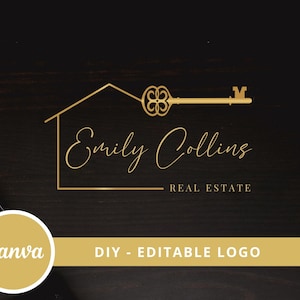 Real Estate Logo Design, Luxury House Editable Canva LogoTemplate, DIY Realtor Key & House Logo, Real Estate Agent Branding, Instant Access image 1