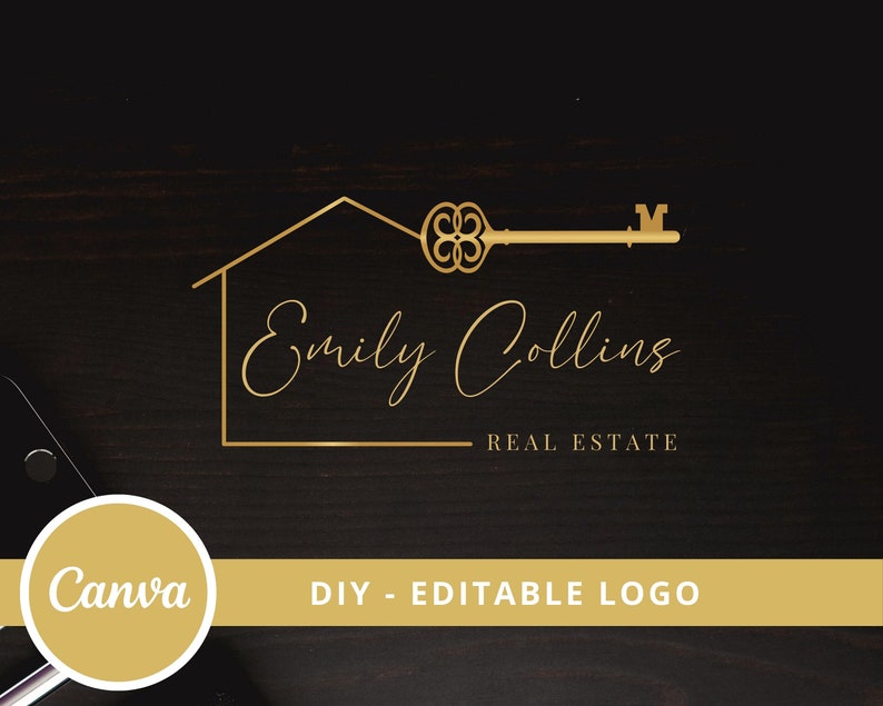 Real Estate Logo Design, Luxury House Editable Canva LogoTemplate, DIY Realtor Key & House Logo, Real Estate Agent Branding, Instant Access image 1