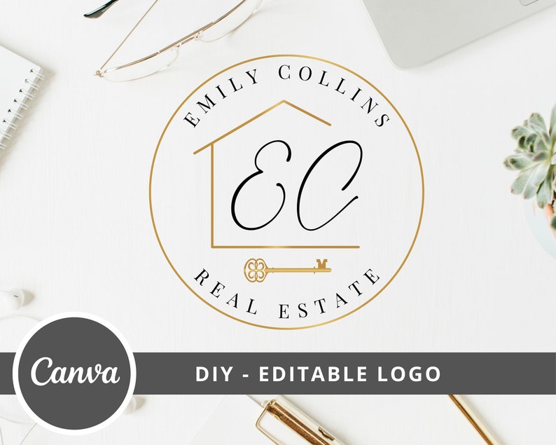 Real Estate Logo Design, Luxury House Editable Canva LogoTemplate, DIY Realtor Key & House Logo, Real Estate Agent Branding, Instant Access image 9