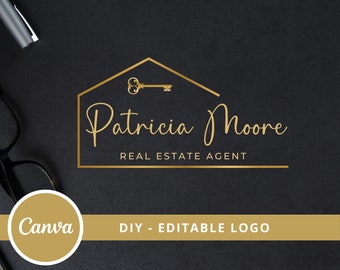 Real Estate House DIY Logo, Editable Logo Canva Template, Realtor Key Logo, Guest House Logo, Real Estate Agent Branding, Instant Access