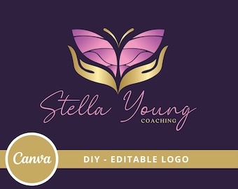 Schmetterling Life Coaching Logo Canva Vorlage, bearbeitbares Wellness Design