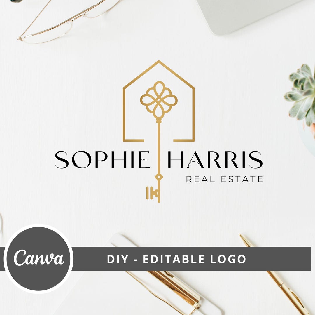 Luxury Real Estate Logo Design, Key & House, Editable Canva Template - Etsy