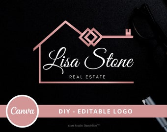 Real Estate Logo Design, Luxury House Editable Canva LogoTemplate, DIY Realtor Key & House Logo, Real Estate Agent Branding, Instant Access